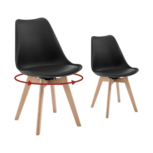 WOLTU Esszimmerstühle drehbar 2er Set, für Esszimmer, Moderne Küchenstühle, aus Massivholz Kunstleder, bis 120 kg belastbar, Schwarz von WOLTU