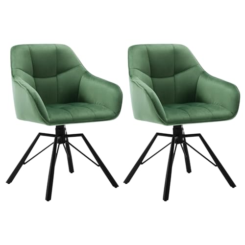 WOLTU Esszimmerstühle drehbar 2er Set, für Esszimmer Wohnzimmer, Bequeme Küchenstühle gepolstert mit Armlehnen Rückenlehne, mit Samtbezug, Dunkelgrün von WOLTU