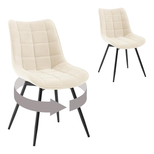 WOLTU Esszimmerstühle drehbar 2er Set Küchenstuhl Polsterstuhl Wohnzimmerstuhl Sessel mit Rückenlehne, Sitzfläche aus Samt, Metallbeine, Beige EZS86be-2 von WOLTU