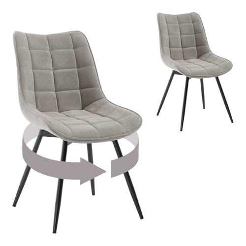 WOLTU Esszimmerstühle drehbar 2er Set Küchenstuhl Polsterstuhl Wohnzimmerstuhl Sessel mit Rückenlehne, Sitzfläche aus Samt, Metallbeine, Hellgrau EZS86hgr-2 von WOLTU