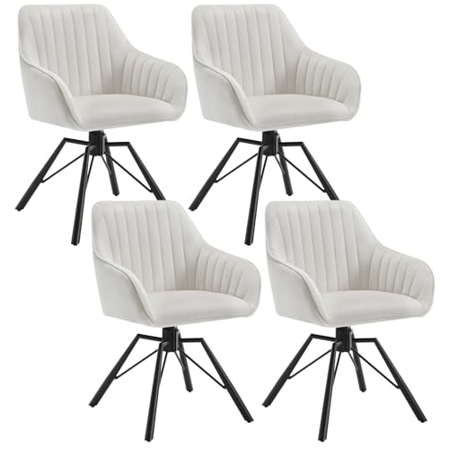 WOLTU Esszimmerstühle drehbar 4er Set, Samt Stuhl Esszimmer, Sessel Wohnzimmer, Drehstuhl, Küchenstuhl, Polsterstuhl mit Armlehnen, Loungesessel ergonomisch, Creme, EZS12cm-4 von WOLTU