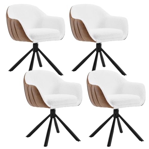 WOLTU Esszimmerstühle drehbar 4er Set, Stuhl Esszimmer, Drehstuhl, Armlehnstuhl, Küchenstühle mit Armlehnen, Polsterstuhl, Sessel, Kunstleder Chenille Metallbeine, Weiß Braun, EZS04ws-4 von WOLTU