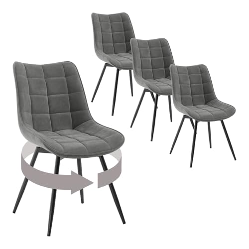 WOLTU Esszimmerstühle drehbar 4er Set Küchenstuhl Polsterstuhl Wohnzimmerstuhl Sessel mit Rückenlehne, Sitzfläche aus Samt, Metallbeine, Dunkelgrau EZS87dgr-4 von WOLTU