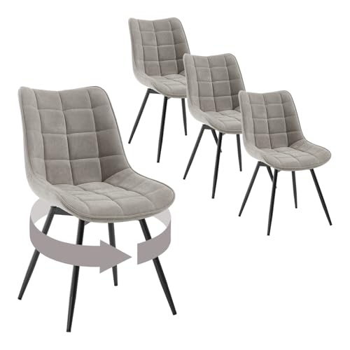 WOLTU Esszimmerstühle drehbar 4er Set Küchenstuhl Polsterstuhl Wohnzimmerstuhl Sessel mit Rückenlehne, Sitzfläche aus Samt, Metallbeine, Hellgrau EZS87hgr-4 von WOLTU