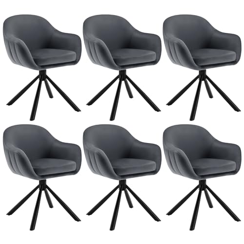 WOLTU Esszimmerstühle drehbar 6er Set, Drehstuhl Esszimmer, Esstisch Stühle, Küchenstühle, Samt Sessel Wohnzimmer, Armlehnstuhl modern, Essstühle, Polsterstuhl, Sessel modern, Dunkelgrau, EZS05dgr-6 von WOLTU