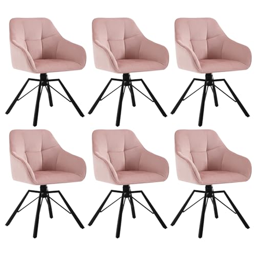 WOLTU Esszimmerstühle drehbar 6er Set, für Esszimmer Wohnzimmer, Bequeme Küchenstühle gepolstert mit Armlehnen Rückenlehne, mit Samtbezug, Rosa von WOLTU