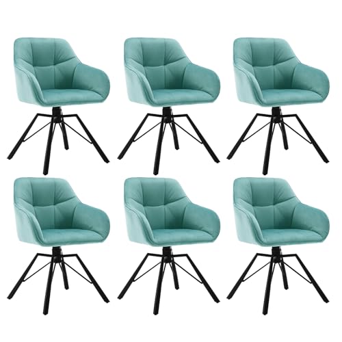 WOLTU Esszimmerstühle drehbar 6er Set, für Esszimmer Wohnzimmer, Bequeme Küchenstühle gepolstert mit Armlehnen Rückenlehne, mit Samtbezug, Türkis von WOLTU