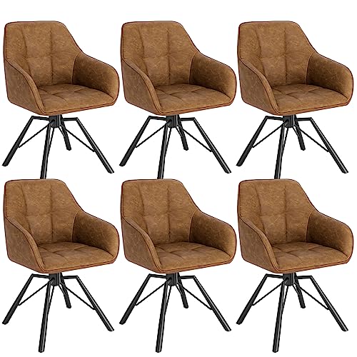 WOLTU Esszimmerstühle drehbar 6er Set, für Esszimmer Wohnzimmer, Bequeme Küchenstühle gepolstert mit Armlehnen Rückenlehne, mit Kunstlederbezug, Hellbraun von WOLTU