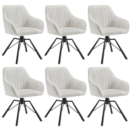 WOLTU Esszimmerstühle drehbar 6er Set, Samt Stuhl Esszimmer, Sessel Wohnzimmer, Drehstuhl, Küchenstuhl, Polsterstuhl mit Armlehnen, Loungesessel ergonomisch, Creme, EZS12cm-6 von WOLTU