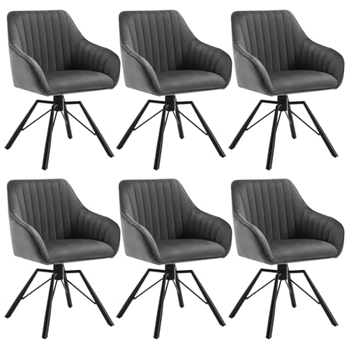 WOLTU Esszimmerstühle drehbar 6er Set, Samt Stuhl Esszimmer, Sessel Wohnzimmer, Drehstuhl, Küchenstuhl, Polsterstuhl mit Armlehnen, Loungesessel ergonomisch, Dunkelgrau, EZS12dgr-6 von WOLTU