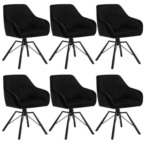 WOLTU Esszimmerstühle drehbar 6er Set, Samt Stuhl Esszimmer, Sessel Wohnzimmer, Drehstuhl, Küchenstuhl, Polsterstuhl mit Armlehnen, Loungesessel ergonomisch, Schwarz, EZS12sz-6 von WOLTU