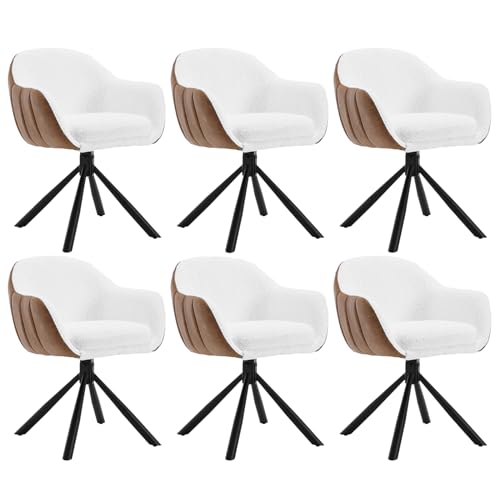 WOLTU Esszimmerstühle drehbar 6er Set, Stuhl Esszimmer, Drehstuhl, Armlehnstuhl, Küchenstühle mit Armlehnen, Polsterstuhl, Sessel, Kunstleder Chenille Metallbeine, Weiß Braun, EZS04ws-6 von WOLTU