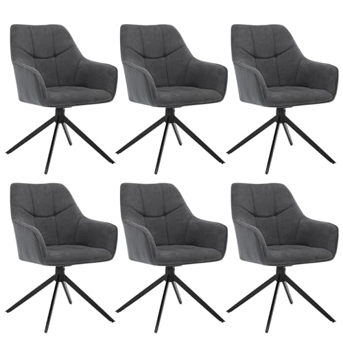 WOLTU Esszimmerstühle drehbar 6er Set, Stuhl Esszimmer Esstisch, Küchenstuhl Drehstuhl Polsterstuhl mit Armlehnen, gepolsterter Armlehnstuhl, aus Chenille & Cord, Metallbeine, Dunkelgrau, EZS08dgr-6 von WOLTU
