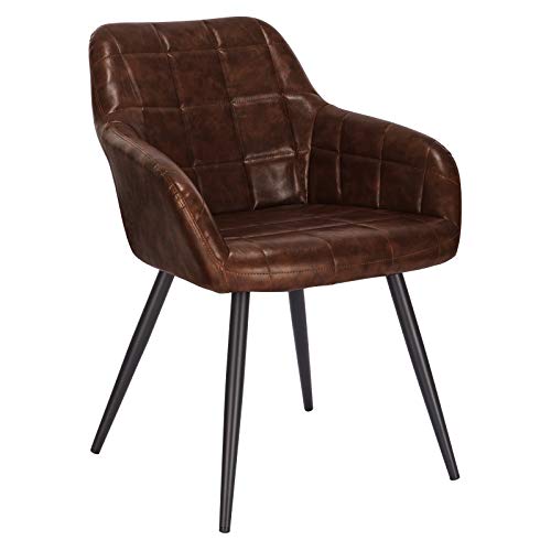 WOLTU Esszimmerstuhl, Stuhl Esszimmer, für Küche, Wohnzimmer, Schlafzimmer, mit Armlehnen, gepolsterte Sitzfäche aus Kunstleder, bis 150 kg belastbar, Metallbeine, Dunkelbraun BH245dbr-1 von WOLTU