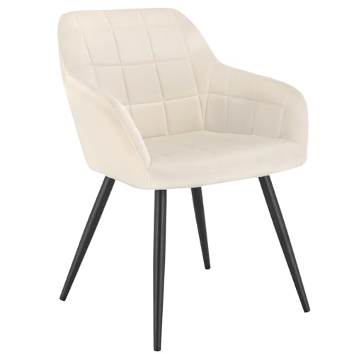 WOLTU Esszimmerstuhl, Stuhl Esszimmer, für Küche, Wohnzimmer, Schlafzimmer, mit Armlehnen, gepolsterte Sitzfäche aus Samt, bis 150 kg belastbar, Metallbeine, Cremeweiß BH93cm-1 von WOLTU