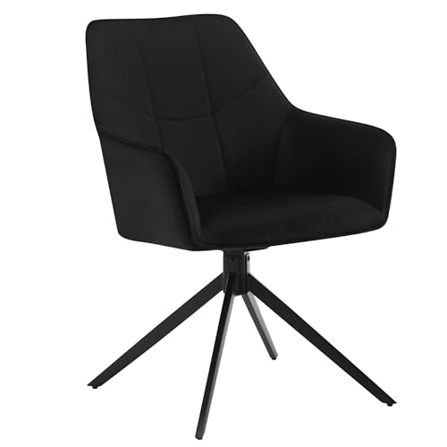 WOLTU Esszimmerstuhl drehbar, Stuhl Esszimmer Esstisch, Küchenstuhl Drehstuhl Polsterstuhl mit Armlehnen, gepolsterter Armlehnstuhl, aus Samt, Metallbeine, Schwarz, EZS09sz-1 von WOLTU