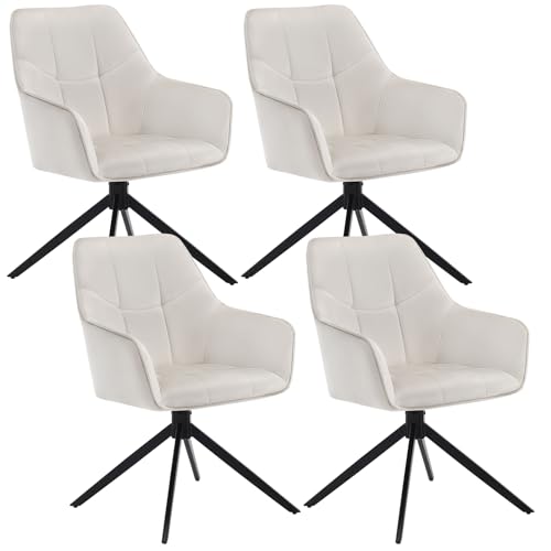 WOLTU Esszimmerstühle drehbar 4er Set, Stuhl Esszimmer Esstisch, Küchenstuhl Drehstuhl Polsterstuhl mit Armlehnen, gepolsterter Armlehnstuhl, aus Samt, Metallbeine, Beige, EZS09cm-4 von WOLTU