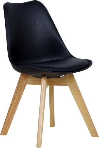 WOLTU Esszimmerstuhl mit Massivholz Beinen, Skandinavische Küchenstühle, Retro Design, Sitzfläche aus Kunstleder, bis 150 kg belastbar, Schwarz von WOLTU