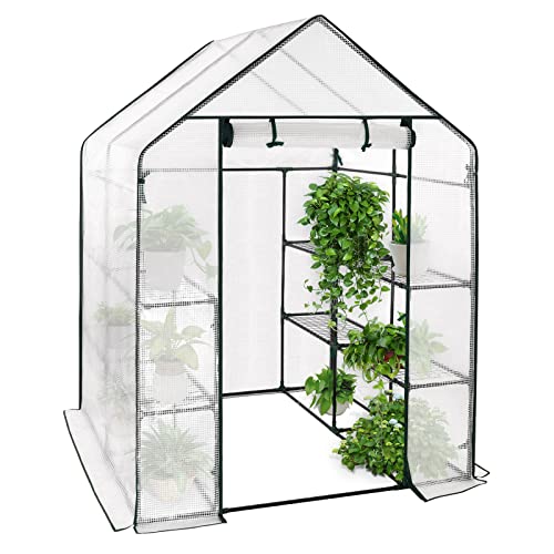 WOLTU Foliengewächshaus Gewächshaus 143x143x195 cm 130 g/m², PE halbtransparente Tomatengewächshaus, Plane wasserdicht wetterfest Mehrzwecktreibhaus Pflanzenhaus Weiß von WOLTU