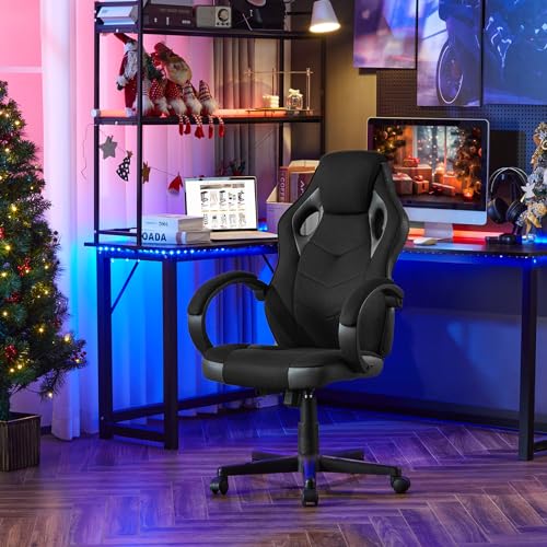 WOLTU Gaming Stuhl, Atmungsaktiver Bürostuhl, Drehstuhl, Gamer Stuhl, Ergonomischer PC Stuhl, 150 kg belastbar, mit Kopfkissen Armlehnen, höhenverstellbar, gepolstert, Mesh-Gewebe, Grau, BS142gr von WOLTU