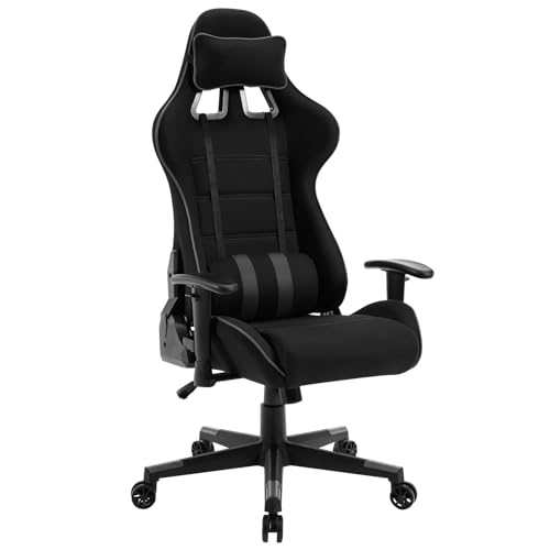 WOLTU Gaming Stuhl, Atmungsaktiver Bürostuhl, Gamer Stuhl 150 kg belastbar, Drehsessel, mit Kopfstütze Lendenkissen Armlehnen verstellbar, Wippfunktion, gepolstert, Mesh-Gewebe, Grau, BS140gr von WOLTU