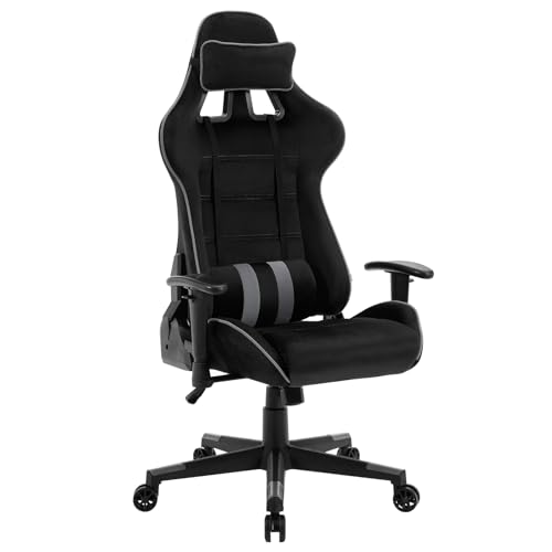 WOLTU Gaming Stuhl, Atmungsaktiver Bürostuhl, Gamer Stuhl 150 kg belastbar, Drehsessel, mit Kopfstütze Lendenkissen Armlehnen verstellbar, Wippfunktion, gepolstert, Samt, BS141gr von WOLTU