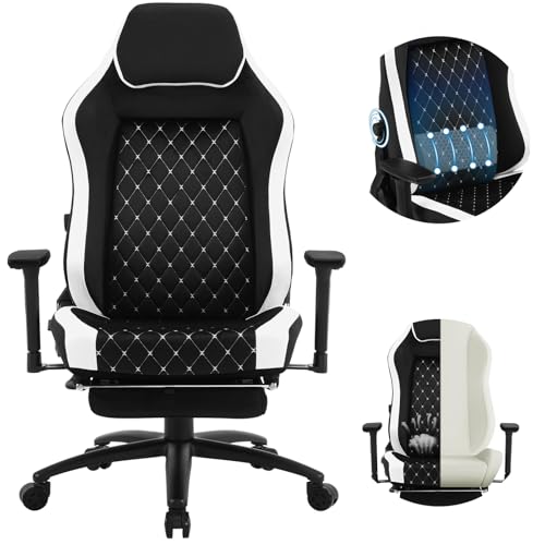 WOLTU Gaming Stuhl, Bürostuhl ergonomisch, mit adaptiver Lendenwirbelstütze, hochdichtem Formschaum, Fußstütze Armlehnen, 150 kg belastbar, Samtbezug Metallrahmen, Schwarz + Weiß, GS05sw von WOLTU