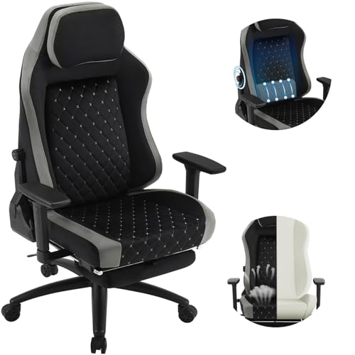 WOLTU Gaming Stuhl, Bürostuhl ergonomisch, mit adaptiver Lendenwirbelstütze, hochdichtem Formschaum, Fußstütze Armlehnen, 150 kg belastbar, Samtbezug Metallrahmen, Schwarz Grau, GS05szg von WOLTU