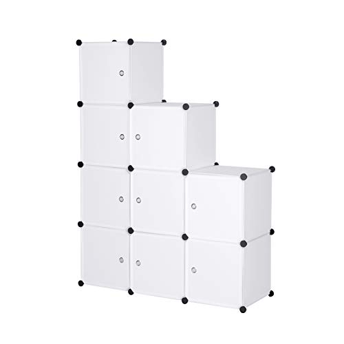 WOLTU Garderobenschrank DIY Kleiderschrank Regalsystem Steckregal Aufbewahrung Lagerregal Bücherregal mit Tür, 9 Fächer, Kunststoff, 111x37x111cm, Weiß von WOLTU