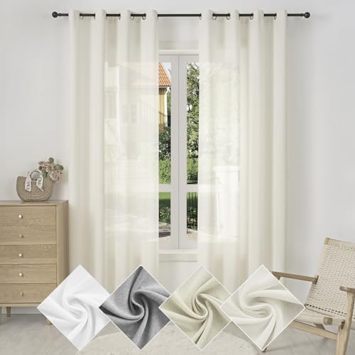 WOLTU Gardine mit Ösen, Vorhang für Wohnzimmer Schlafzimmer, Leinenoptik, Halbtransparent, modern, 135 x 245 cm, Creme von WOLTU
