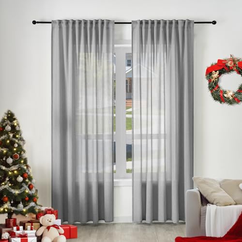 WOLTU 2er Set Gardinenn, Schiebegardine für Wohnzimmer Schlafzimmer, mit Kräuselband, Leinenoptik, Halbtransparent Voile modern, 135 x 175 cm, Grau WOLTU 2er Set Gardinenn, Schiebegardine für Wohnzimmer Schlafzimmer, mit Kräuselband, Leinenoptik, Halbtransparent Voile modern, 135 x 175 cm, Grau von WOLTU