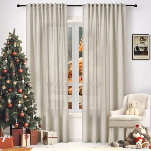 WOLTU Gardinen mit Kräuselband Leinenoptik Vorhang Sand Halbtransparent Voile Leinenvorhänge 2er Set H 175 x B 135 cm Stores Fenstergardinen Modern für Wohnzimmer Schlafzimmer von WOLTU