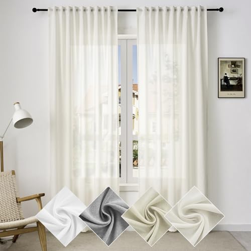 WOLTU Gardinen mit Kräuselband Vorhänge Leinenoptik Halbtransparent Voile Leinenvorhang Stores Fenstergardinen Modern für Wohnzimmer Schlafzimmer, 135x175 cm Creme (1 Stück) von WOLTU