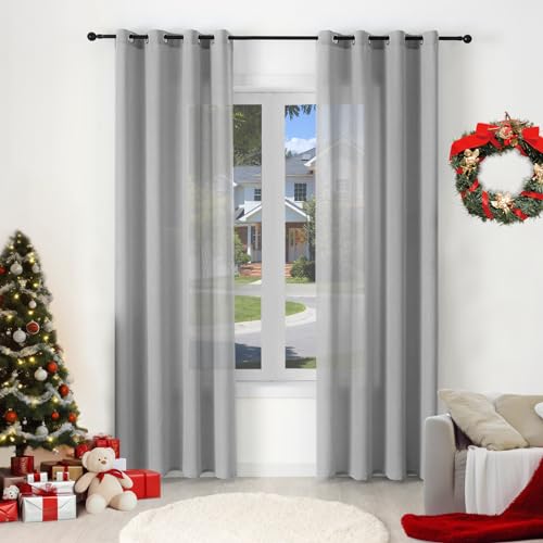 WOLTU Gardinen mit Ösen Leinenoptik Vorhang Grau Halbtransparent Voile Leinenvorhänge 2er Set H 225 x B 135 cm Stores Fenstergardinen Ösenschal Modern für Wohnzimmer Schlafzimmer von WOLTU
