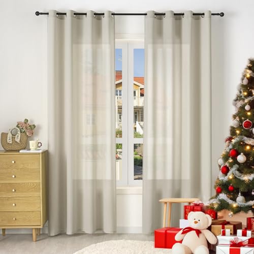 WOLTU Gardinen mit Ösen Leinenoptik Vorhang Sand Halbtransparent Voile Leinenvorhänge 2er Set H 245 x B 135 cm Stores Fenstergardinen Ösenschal Modern für Wohnzimmer Schlafzimmer von WOLTU