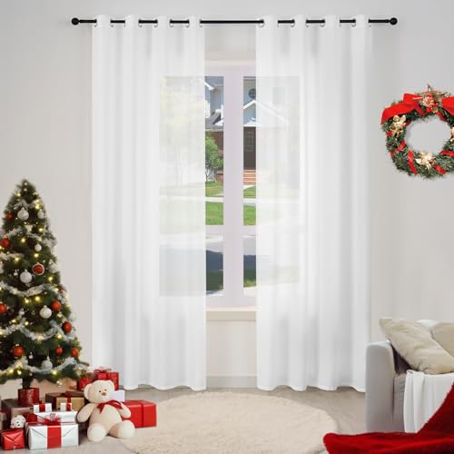 WOLTU Gardine mit Ösen, Vorhang Leinenoptik, Verdunklungsvorhang Blickdicht, Thermovorhang Halbtransparent, Gardinenschal modern, für Wohnzimmer Schlafzimmer, 135 x 175 cm, Weiß von WOLTU