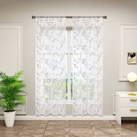 Gardinen transparent Blumen Stickerei mit Kräuselband Leinen Optik(2 Stücke) grau 140x175 cm - grau - Woltu von WOLTU