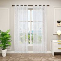 Gardinen transparent Blumen Stickerei mit Ösen Leinen Optik(2 Stücke) weiß 140x225 cm - weiß - Woltu von WOLTU