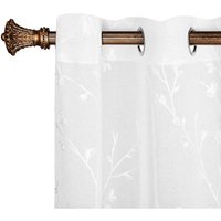Gardinen transparent Blumen Stickerei mit Ösen Leinen Optik(2 Stücke) weiß 140x245 cm - Woltu von WOLTU
