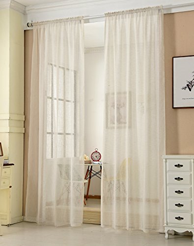 WOLTU Gardinen transparent mit Kräuselband 2er Set Vorhänge Leinenoptik Halbtransparent Voile Leinenvorhang Stores Fensterschal Dekoschal für Wohnzimmer Kinderzimmer Schlafzimmer, 140x175cm Creme von WOLTU