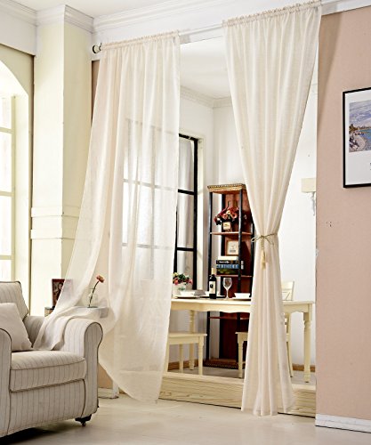 WOLTU Gardinen transparent mit Kräuselband Vorhang Leinenoptik Halbtransparent Voile Leinenvorhang Stores Fensterschal Dekoschal Wohnzimmer Kinderzimmer Schlafzimmer, 140x175 cm Creme (1 Stück) von WOLTU