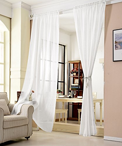 WOLTU Gardinen, Leinenvorhang für Wohnzimmer Kinderzimmer Schlafzimmer, mit Kräuselband, transparent, 140 x 175 cm, Weiß von WOLTU