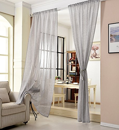 WOLTU Gardinen transparent mit Kräuselband Vorhang Leinenoptik Halbtransparent Voile Leinenvorhang Stores Fensterschal Dekoschal Wohnzimmer Kinderzimmer Schlafzimmer, 140x225 cm Hellgrau (1 Stück) von WOLTU