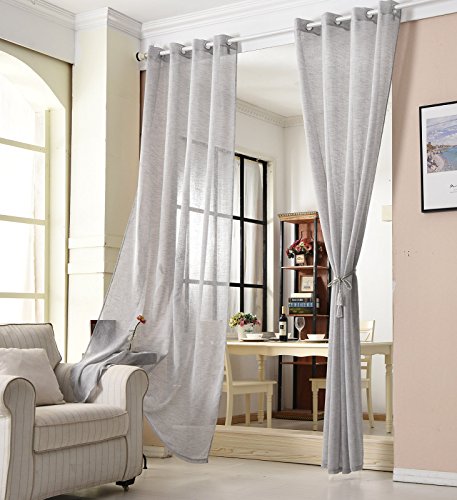 WOLTU Gardinen transparent mit Ösen Leinenoptik Vorhang Ösenvorhang Halbtransparent Stores Voile Fensterschal Leinenvorhang für Wohnzimmer Kinderzimmer Schlafzimmer 140x225 cm, Hellgrau (1 Stück) von WOLTU