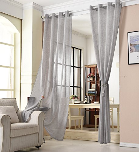 WOLTU Gardinen transparent mit Ösen Leinenoptik Vorhang Ösenvorhang Halbtransparent Stores Voile Fensterschal Leinenvorhang für Wohnzimmer Kinderzimmer Schlafzimmer 140x245 cm, Dunkelgrau (1 Stück) von WOLTU