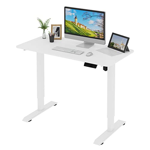 WOLTU Höhenverstellbarer Schreibtisch Elektrisch mit Tischplatte 120 x 60 cm, Stufenlos Höhenverstellbar Tisch mit 4 Memory-Steuerungen, Weiß + Weiß Gestell, TS162ws von WOLTU