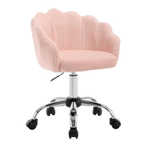 WOLTU Homeoffice Stuhl, Schminktisch Stuhl mit Blütenblatt-Rückenlehne, Drehstuhl mit Rollen, Schreibtischstuhl höhenverstellbar, für Arbeitszimmer, Schlafzimmer, Kaschmir Stoff, Rosa von WOLTU