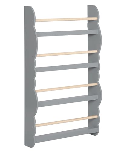 WOLTU Kinder Bücherregal Wand, Bücher-Organizer mit 4 Ablagen, Kinderregal für Buchaufbewahrung, Wandregal Kinderzimmer aus Kiefernholz E1 MDF, für Spielzimmer, Grau von WOLTU