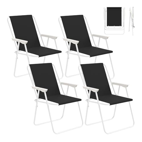 WOLTU Campingstuhl Klappbar, 4er Set, Leichter Klappstuhl, Angelstuhl mit Armlehnen, Tragbar und Robust, Für Camping, Garten und Balkon, Schwarz von WOLTU