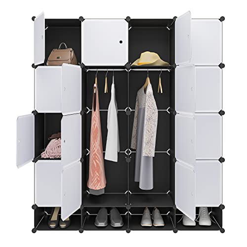WOLTU Kleiderschrank mit 16 Würfeln, 4‑Fächern, Garderobenschrank aus Kunststoff in Schwarz‑Weiß, mit 2 Kleiderstangen, Schlafzimmerschrank 148 × 35 × 165 cm, SR0090sw WOLTU Kleiderschrank mit 16 Würfeln, 4‑Fächern, Garderobenschrank aus Kunststoff in Schwarz‑Weiß, mit 2 Kleiderstangen, Schlafzimmerschrank 148 × 35 × 165 cm, SR0090sw von WOLTU